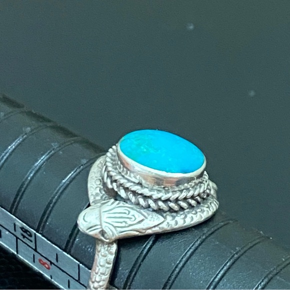 Vintage 925 Sterling Silver Turquoise Double Head Snake Southwestern Ring Size 9 - Picture 12 of 16